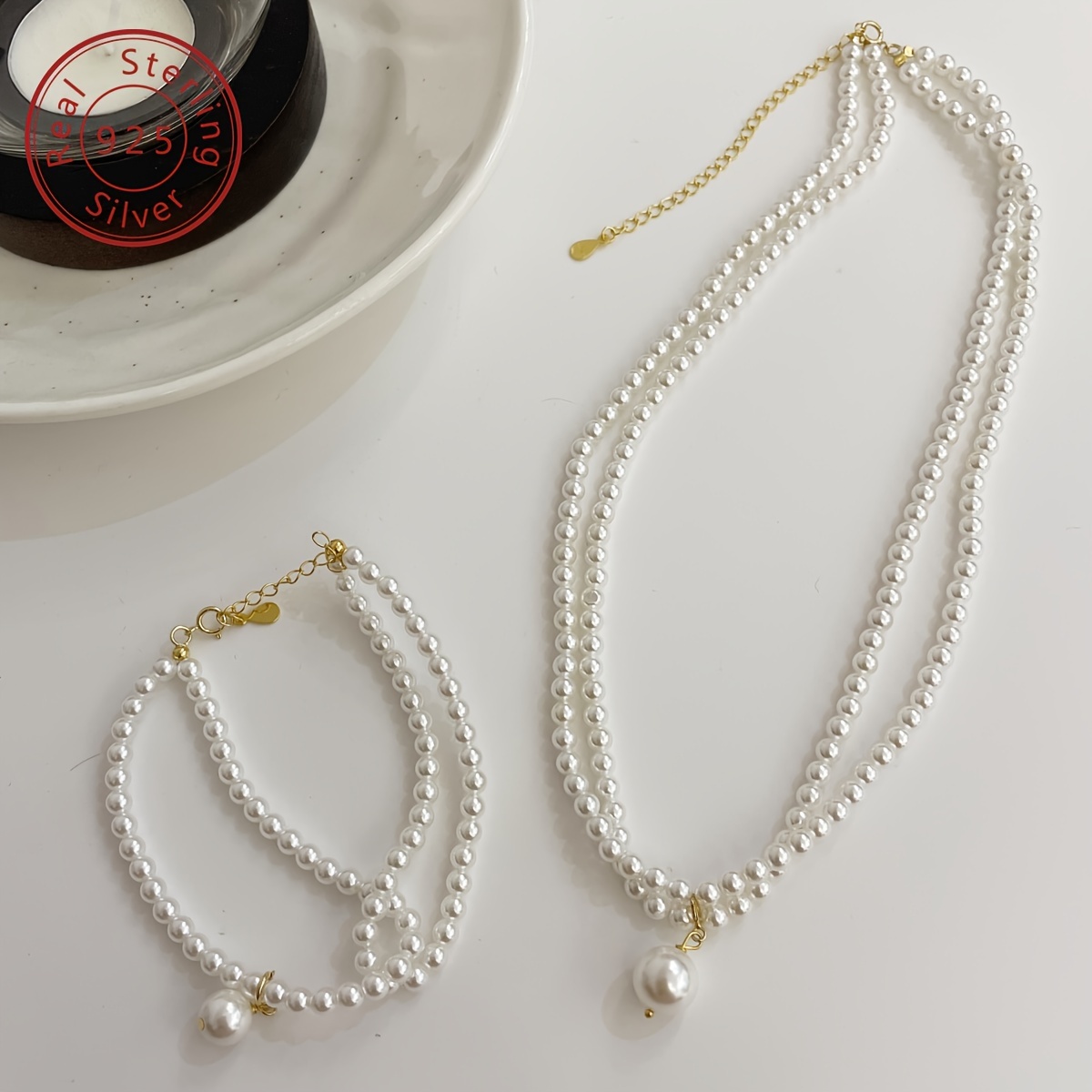 Boho 925 Silver Shell Bead Double Layer Set